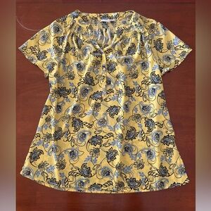 Dana Buchman Paisley Floral Yellow and Blue "Lemon Drop" Top size Medium